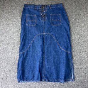 Y2K‎ DETAILS Lace Up Skirt Womens 20W Blue Denim Front Pockets Boho Retro